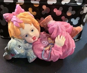Cute Little Girl in Pink Dress with Elephant Pillow Porcelain Figurine 5" L,3"T - Picture 1 of 6