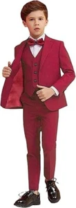 Boy‘s Suits Formal Set Wedding Tuxedo Blazer Pants Vests Slim Fit Three Pieces - Picture 1 of 27