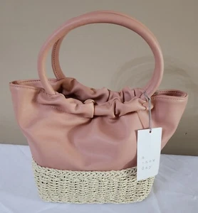NWT MINI TOTE HANDBAG NUDE PEACH A NEW DAY NATURAL STRAW VEGAN LEATHER PURSE - Picture 1 of 8