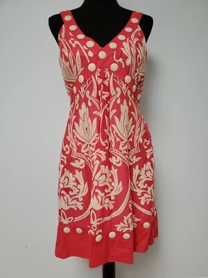 Raro Vestido Yoana Baraschi Algodón Rosa Marfil Floral Bolsillos Botones Cremallera Talla 8 Usado en Excelente Condición Foto 1 de 4