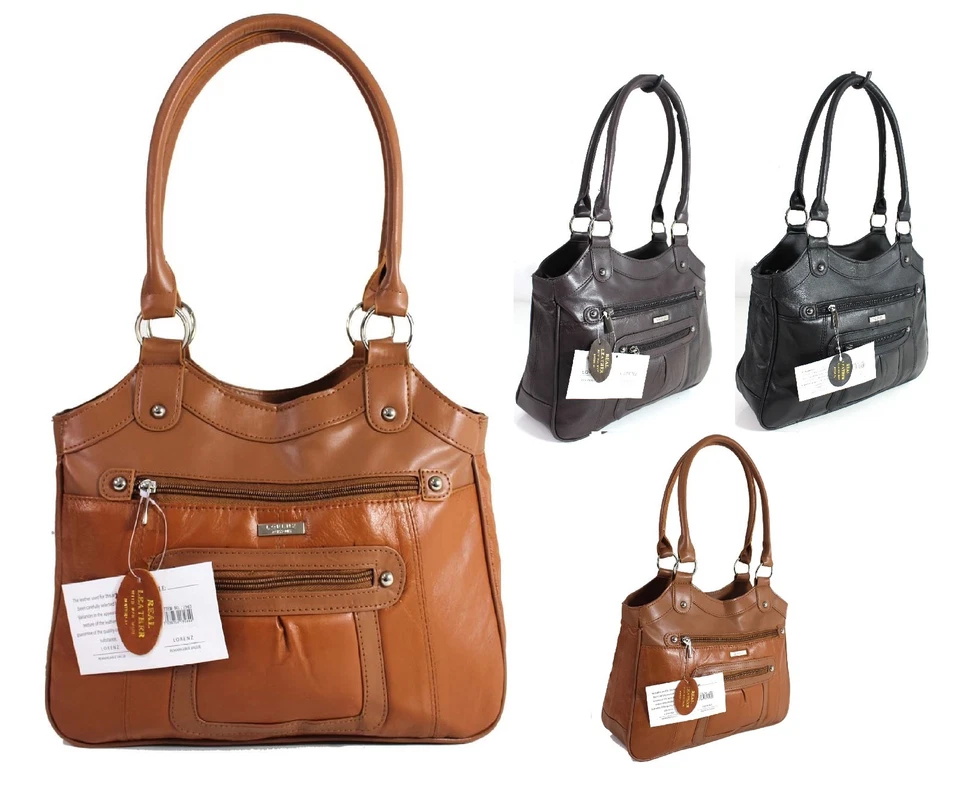 Large Double Handle Women Ladies Lorenz Real Leather Shoulder Bag Handbag Purse - Image 1 of 1