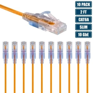 10x 2FT CAT6A RJ45 Ethernet LAN Network Patch Cable Slim Cord Router Yellow - Picture 1 of 4