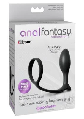 Anal Fantasy Collection Ass-Gasm Cock Ring Beginners Silicone Plug Slim 3.4in - Image 1 of 4