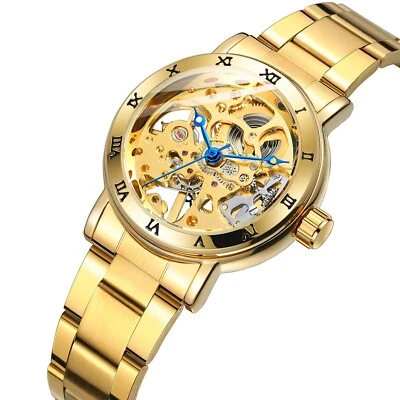 Mechanical Watch Women's Gear Roman Hollow Out Hand-Wind Gold Wristwatches - Image 1 of 4