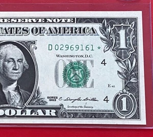 1963 STAR NOTE $1 DOLLAR BILL ( CLEVELAND D ) UNCIRCULATED - Picture 1 of 3
