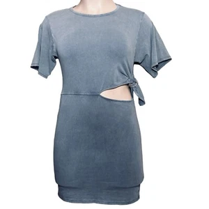ZARA Stretch Bodycon Freizeit Kleid Seitenausschnitt Damen Large grau/blau Rundhals - Bild 1 von 14