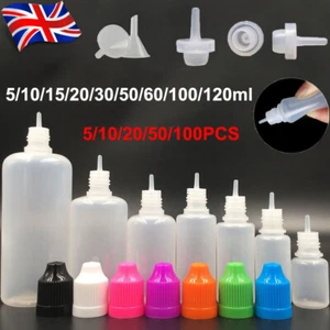 5-120ml Empty Squeezable Liquid Eye Dropper Bottles Mixed Lid + Free Funnels UK - Picture 1 of 13