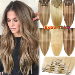200G EXTRA DICK Clip In Remy Echthaar Extensions 8 Doppelt Tressen Haarteile NEU - Bild 1 von 59