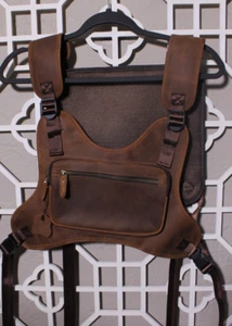 Leather Chest Rig Brown Mens Pockets Real Two Straps Bags Rectangle Streetwear G - Picture 1 of 15