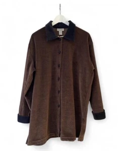 VTG 90s Frazier Lawrence L Plaid Velour Button Up Shirt Grunge Unisex 48" Chest - Picture 1 of 8