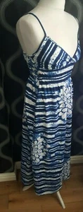 BNWT KUSHI Navy & White Floral Tie Dye Long Summer Maxi Dress Size 10 - Picture 1 of 5