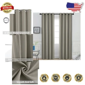 Elegant Taupe Grommet Blackout Curtains, Energy-Saving Insulation, 52x96 Size - Picture 1 of 10