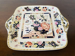 🔵 MASON’S Mandarin Mandalay Blue antikes quadratisches Tablett mit zwei Griffen 30er Jahre - Bild 1 von 3