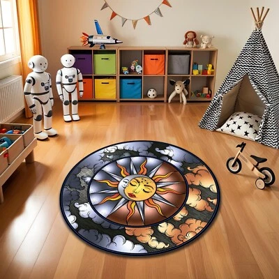 Decorative Sun and Crescent Pattern Washable Area Rug Nonslip Round Yoga Mat - Image 1 of 3