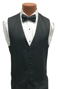 Mens Larr Brio Black Satin Tuxedo Vest and Bow Tie Mason Wedding Large Long Tall - Picture 1 of 5