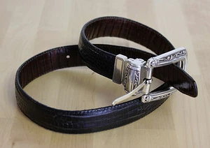 Reversible Black Brown Croc / Snake Embossed Leather Silver Buckle Womens Belt S - Picture 1 of 5