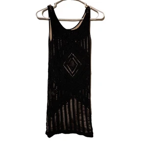 Bebe Crochete Lace Bodycon Mini Dress Size M/L Black Sleeveless Party Cocktail - Picture 1 of 5
