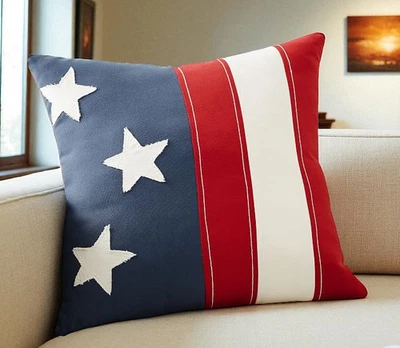 Pottery Barn American Flag Indoor/Outdoor Pillow 16" SQ NWT Patriotic July 4th - Image 1 of 4