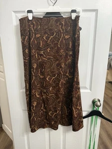 Vintage Notations L Paisley Midi Skirt Brown Tapestry Print Boho Retro 90s - Picture 1 of 6