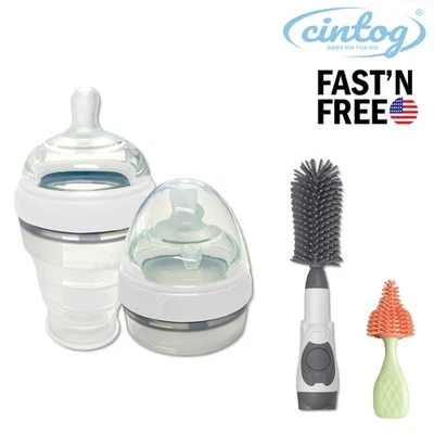 2 Pack Collapsible 6oz Baby Bottle with Soap Dispensing Brush Bundle Kit - Image 1 of 4