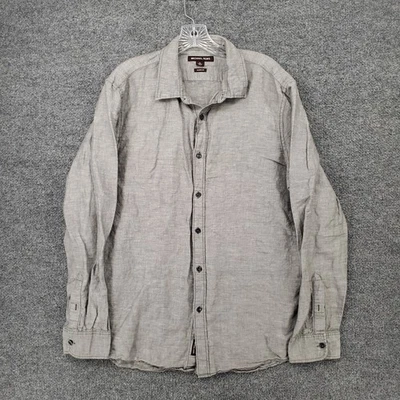 Camisa Michael Kors Abotonada Para Hombres XL Gris Calce Clásico Mezcla de Lino Manga Larga Foto 1 de 4