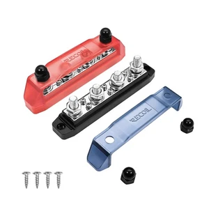 Recoil BB46P-38 Busbar 4 x 3/8” Studs 6 x #8 Screw Terminals Red & Black - Picture 1 of 8