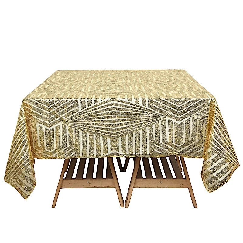 72"x72" Tulle Square Table Overlay Sequins Geometric Pattern Party Decorations - Image 1 of 1