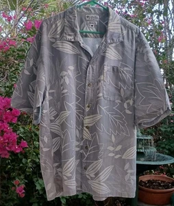 Columbia Herren L Knopf Hemd grau & weiß Hawaii 100% Baumwolle Cord-ish - Bild 1 von 15