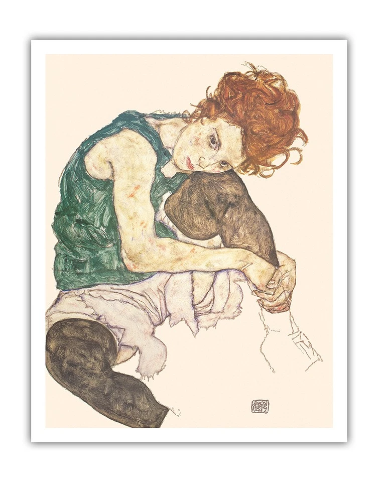 Mujer sentada (Asistencia de mujer) - Una pintura a color original de Egon Schiele 1917 Foto 1 de 1