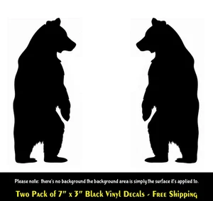 Bear Standing Silhouette Two PK 7" Black Vinyl Decals Car Truck Windows Tumblers - Picture 1 of 1