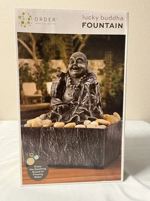 Lucky Buddha 桌面水喷泉和石头,原包装盒家庭收藏 — 第 1/4 张图片