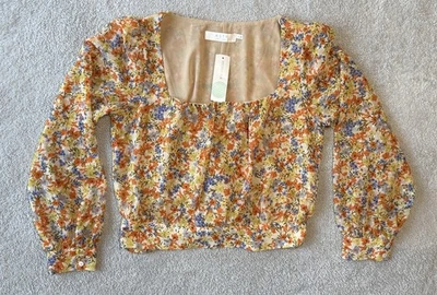 NWT Astr The Label Willa BlouseFloral Boho Yellow Tie Back Classic Top Women’s M - Image 1 of 4