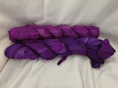100g Recycled Sari Silk Ribbon Yarn, Lot Of 2, Purple  - Image 1 of 2