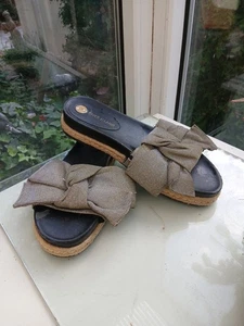 RIVER ISLAND METALLIC BOW EMBELLISHED SLIP ON SUMMER BEACH SANDALS MULES 7 - Picture 1 of 4