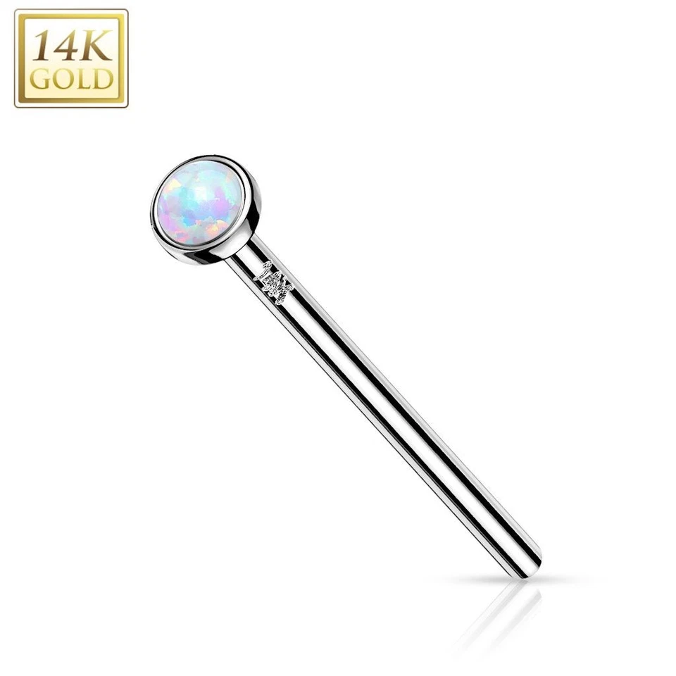 Piercing Naso Fishtail Oro Bianco 14 Carati Opale Bianco - Immagine 1 di 1