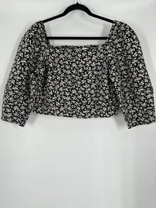 LEVI'S WOMEN'S "THE STATEMENT BLOUSE" NWT SIZE L CROP BLACK FLORAL PUFF SLEEVES - Picture 1 of 11