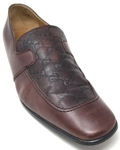 Gucci Gucissama Men's Size 12.5 D Brown Leather GG Logo Slip-On Loafers Shoes - Picture 1 of 9