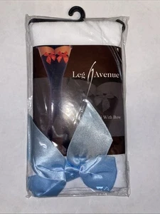 Opaque Thigh High With Bow Leg Avenue One Size White Color With Blue Bow - Picture 1 of 2