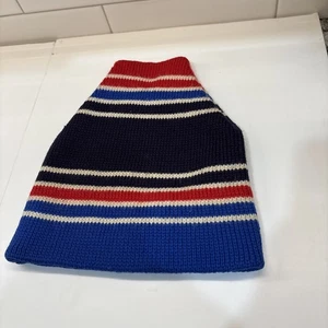 Vintage 70s Smiley of Sparks, NV 100% Wool Stripe Ski Hat Beanie Red White Blue - Bild 1 von 8