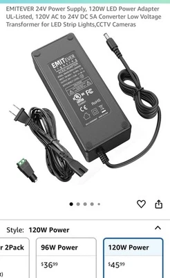 EMITEVER 24V Power Supply 120W LED Power Adapter 120V AC to 24V DC 5A 120W - Image 1 of 4