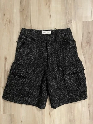 Zara Kids Tweed Cargo Shorts Girls 11-12 Black Woven High Waist  - Image 1 of 4