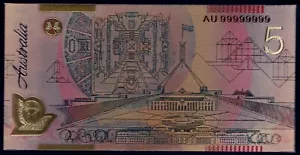 Australia $5 Dollar Polymer Design Gold Foil Plastic Banknote - Picture 1 of 3