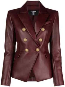 Mujer Elegante Borgoña Hecho a Mano Genuino Blazer Piel de Cordero Cuero Suave Formal - Imagen 1 de 9