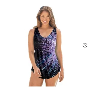 Traje de baño Swim 365 Sunburst Sarong delantero de una pieza talla grande 34 RN 88842 NUEVO SIN ETIQUETAS - Imagen 1 de 8