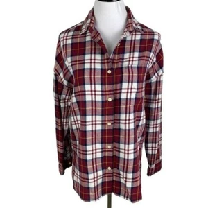 Old Navy "The Boyfriend Shirt" Red White Button Down Plaid Shirt Women's Medium - Picture 1 of 10