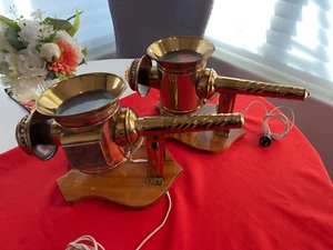 Pair of Antique Brass Carriage Lights, Electric and On Hanging Wood Plaque 18" - Picture 1 of 19