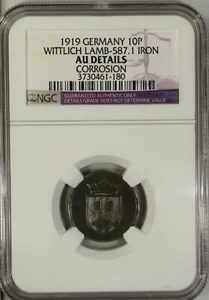 Germany 10 Pfennig 1919 NGC AU Details City of Wittlich Lamb-587.1 Iron - Picture 1 of 4
