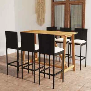 NNEVL 7 Piece Garden Bar Set with Cushions Black - Picture 1 of 10
