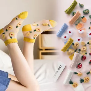 6/12 pares de calcetines para niños niñas transparentes finos fruta encaje cristal seda calcetines al tobillo - Imagen 1 de 11