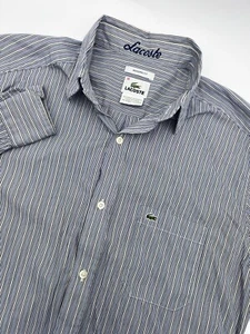 Lacoste Shirt 38 Modern Fit Striped Crocodile Logo Button Up Long Sleeve Mens - Picture 1 of 12